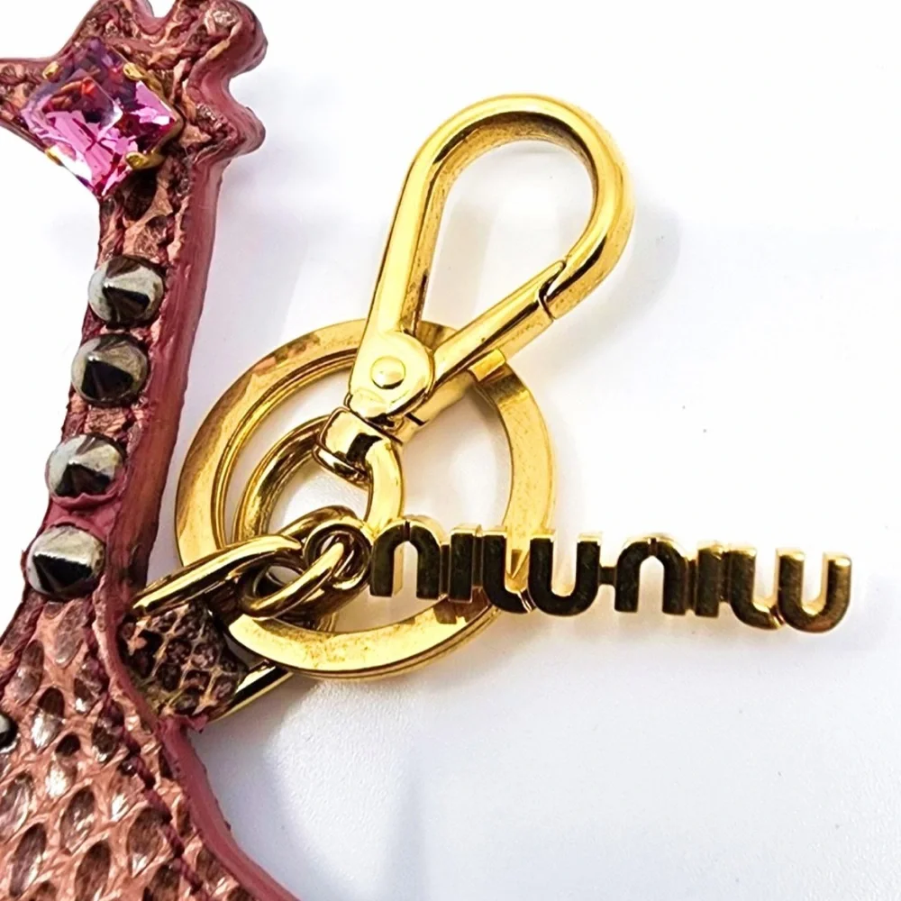Miu Miu Pink Crystal & Leather Giraffe Logo Bag Charm/Keychain